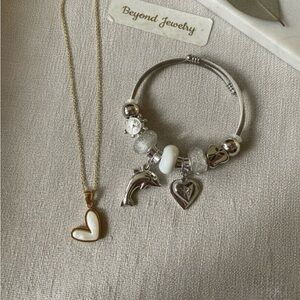 Silver and Gold Heart Necklace and Bracelet Set